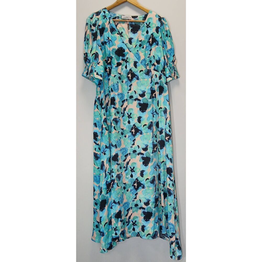 Gallery womens xl long maxi dress viscose silk pockets ocean blue